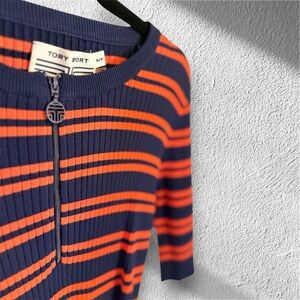 Tory Burch Sport Navy and Orange Striped Women's Top